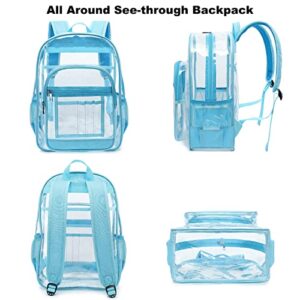 Esfoxes Heavy Duty Clear Backpack, School Backpack College Bookbag PVC See Through Transparent Backpacks (Sky Blue)