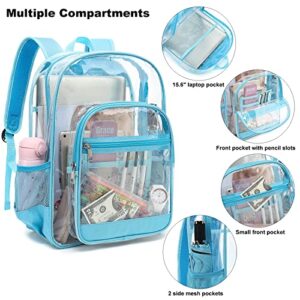 Esfoxes Heavy Duty Clear Backpack, School Backpack College Bookbag PVC See Through Transparent Backpacks (Sky Blue)