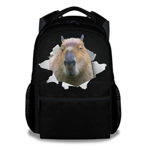 homexzdiy capybara backpack for girls boys, 16" black backpacks for school, cute lightweight bookbag for kids students, gifts for capybara lovers