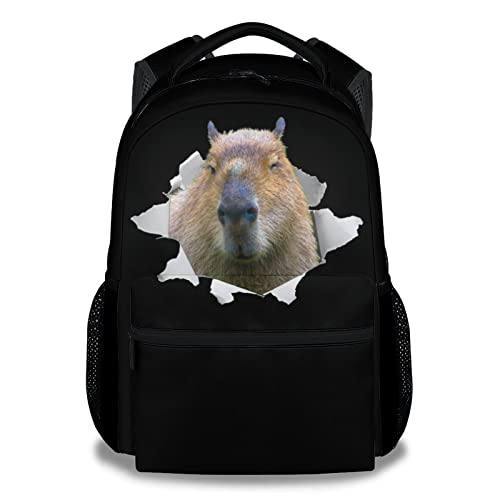 Homexzdiy Capybara Backpack for Girls Boys, 16" Black Backpacks for School, Cute Lightweight Bookbag for Kids Students, Gifts for Capybara Lovers