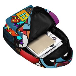 ELENAYAH Geometry Old School Gaming Backpack Kids School Bag Lightweight Daypack Travel Laptop Bag Women Men Bookbags