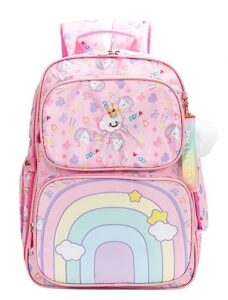 uamdrup 16inch pink rainbow backpack, cute unicorn waterproof durable bookbag lightweight causal daypack for travel outdoor