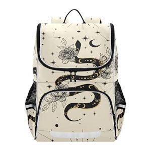 aixiwawa school backpack (boho snake floral), large capacity causal daypack with bottle pockets reflective strips for boys girls adults 12.2 x 7.87 x 16.14 inches
