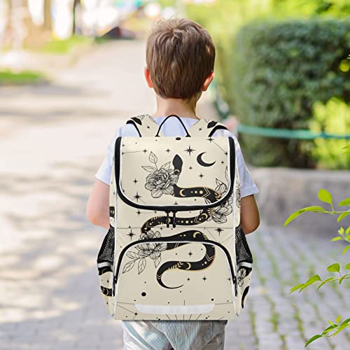 AIXIWAWA School Backpack (Boho Snake Floral), Large Capacity Causal Daypack with Bottle Pockets Reflective Strips for Boys Girls Adults 12.2 x 7.87 x 16.14 inches