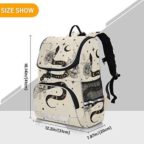 AIXIWAWA School Backpack (Boho Snake Floral), Large Capacity Causal Daypack with Bottle Pockets Reflective Strips for Boys Girls Adults 12.2 x 7.87 x 16.14 inches