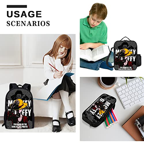 URYLVUG Japanese Anime 3 in 1 Backpack Set, Cosplay Daypack, Insulated Lunch Bag for Work, Pencil Case for Boys Girls, Large-capacity Travel Bag - Black,209172Hz