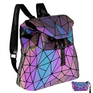 onlinelux geometric luminous purses and handbags for women holographic reflective bag backpack wallet clutch set
