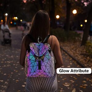 onlinelux Geometric Luminous Purses and Handbags for Women Holographic Reflective Bag Backpack Wallet Clutch Set