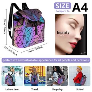 onlinelux Geometric Luminous Purses and Handbags for Women Holographic Reflective Bag Backpack Wallet Clutch Set