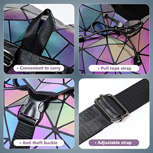 onlinelux Geometric Luminous Purses and Handbags for Women Holographic Reflective Bag Backpack Wallet Clutch Set