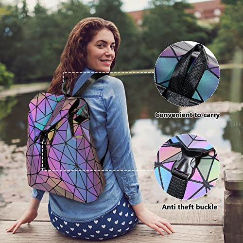 onlinelux Geometric Luminous Purses and Handbags for Women Holographic Reflective Bag Backpack Wallet Clutch Set