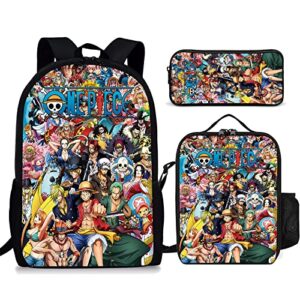urylvug japanese anime 3 in 1 backpack set, cosplay daypack, insulated lunch bag for work, pencil case for boys girls, large-capacity travel bag - blue