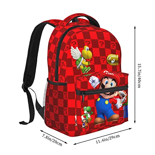 Dibhhui Teen Backpack 15.7Inch Cartoon Bros Backpack Lightweight Travel Casual Daypack 3D Printed Gaming Allover Character Bookbag Adjustable Shoulder Bag for Boys Girls Gift(Red)