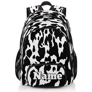 herdesigns cow print custom backpack for men women adult cow print personalized lightweight casual laptop backpack customized computer hiking gym travel travel daypack with name