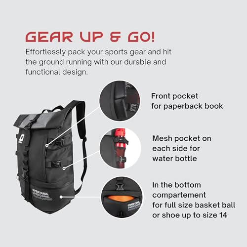 OVER3 Basketball Backpack - 60L with Shoe & Laptop Compartment - Versatile Bag for Basketball, Soccer, Volleyball, Football and Travel - Men & Women - Black