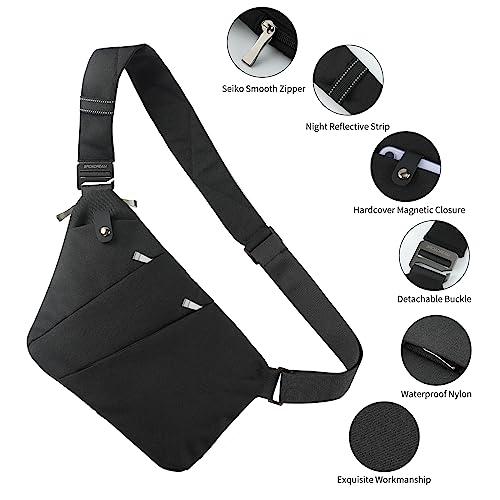BROADREAM Personal Flex Bag for Men Women - Anti Theft Slim Crossbody Bag Sling Chest Backpack for Sport Travel Casual Hiking