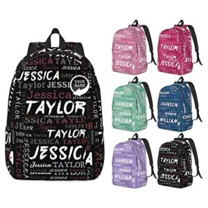 custom name school backpack, personalized durable casual daypack backpacks design your own name for boys girls men women, customized black theme 2 sizes student bookbag for travel work school