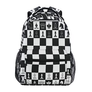 qugrl black white chessboard school backpack for girls boys with pieces large bookbag laptop computer bag casual hiking travel daypack backpack schoolbag for teens college 16 inch