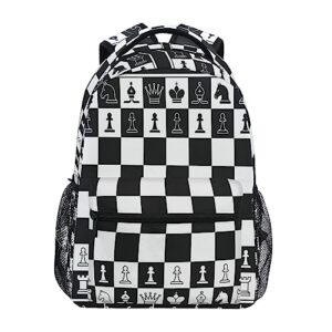 QUGRL Black White Chessboard School Backpack for Girls Boys with Pieces Large Bookbag Laptop Computer Bag Casual Hiking Travel Daypack Backpack Schoolbag for Teens College 16 Inch