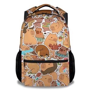 pakkitop capybara backpack for girls boys, 16" cute backpack for school, brown print lightweight bookbag for students, gifts for capybara lovers
