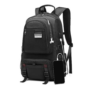 travel laptop backpack for men, 15.6 inch laptop backpack with usb charging port & headphone jack, water resistant durable college computer business work weekend backpack gifts for men hiking, black