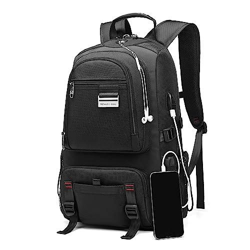 Travel Laptop Backpack for Men, 15.6 Inch Laptop Backpack with USB Charging Port & Headphone Jack, Water Resistant Durable College Computer Business Work Weekend Backpack Gifts for Men Hiking, Black