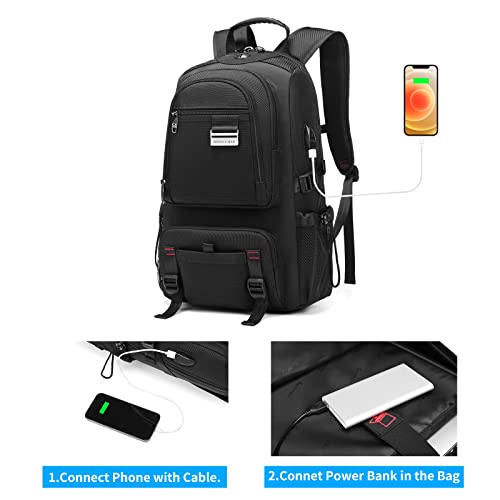 Travel Laptop Backpack for Men, 15.6 Inch Laptop Backpack with USB Charging Port & Headphone Jack, Water Resistant Durable College Computer Business Work Weekend Backpack Gifts for Men Hiking, Black