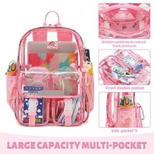 HTWO Clear Backpack for School, Backpacks for Girls, Passed CPSC Und Stadium Approved, Bookbag with Pendant (Pink)