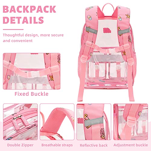 HTWO Clear Backpack for School, Backpacks for Girls, Passed CPSC Und Stadium Approved, Bookbag with Pendant (Pink)