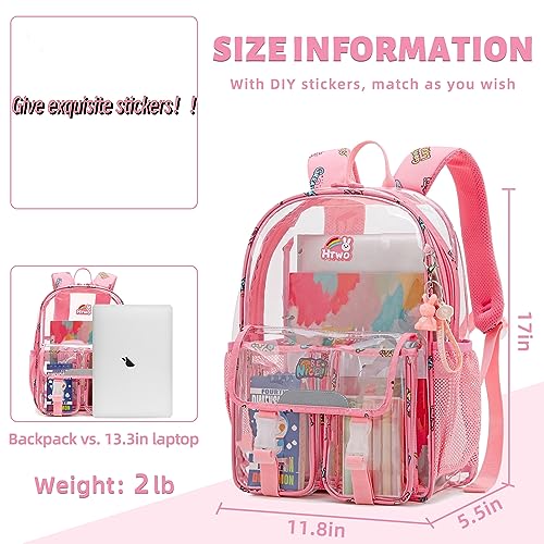 HTWO Clear Backpack for School, Backpacks for Girls, Passed CPSC Und Stadium Approved, Bookbag with Pendant (Pink)