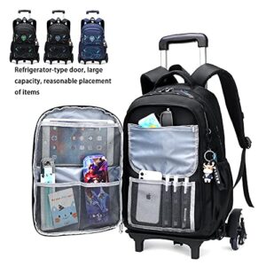 CUSALBOY Anime School Bags student Oxford Cloth Vacation Backpack Travel Bag Luggage Trolley Case with Six Wheels Laptop backpack (blue 2)