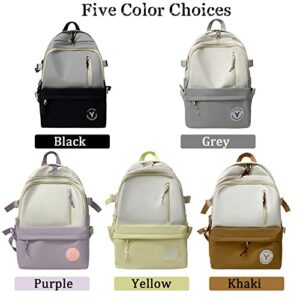 BOUTIKOME Classic Basic Black Backpack For Women Waterproof Lightweight Aesthetic Casual Travel Daypack（Khaki,One Size）