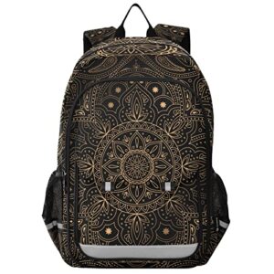 golden mandala lotus boho backpack for women men, large student school bookbag 15.6 in laptop bag purse travel casual daypack
