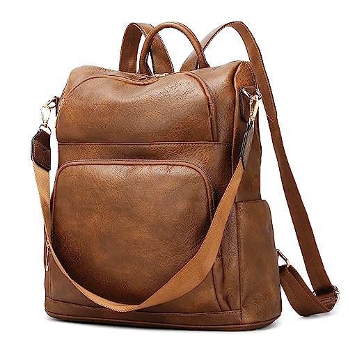 seyfocnia Backpack Purse for Women, Fashion Backpack Convertible Design Satchel Handbags Shoulder Bag with Laptop Compartment Travel Carry on Backpack, Brown