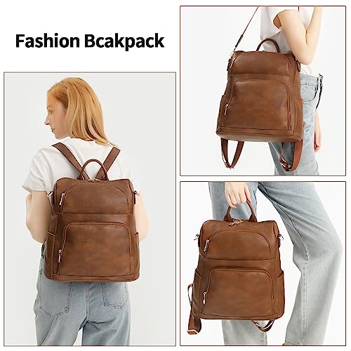 seyfocnia Backpack Purse for Women, Fashion Backpack Convertible Design Satchel Handbags Shoulder Bag with Laptop Compartment Travel Carry on Backpack, Brown