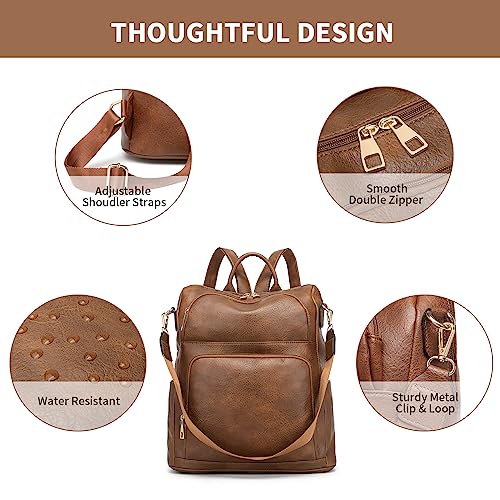 seyfocnia Backpack Purse for Women, Fashion Backpack Convertible Design Satchel Handbags Shoulder Bag with Laptop Compartment Travel Carry on Backpack, Brown