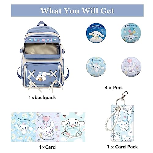 jkawzoy Japanese Cartoon Backpack, Cute Cool Book Bags for Teens Kawaii Backpacks with Kawaii Pins for Outdoor Travel Unisex Laptop Bookbags Blue