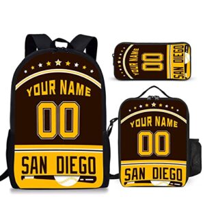 rixeucey custom san diego backpack 3pcs bag set laptop bag lunch bag personalized name number gifts for boy men women