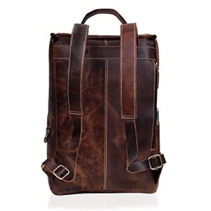 C CUERO Full Grain Leather Backpack for Men - 17 Inch Laptop Bag - Vintage Travel Rucksack - Casual Daypack for Womens (BROWN)