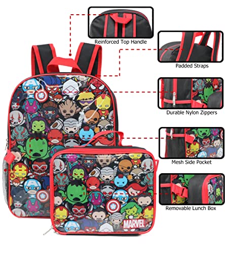 16'' Full Size Marvel Avengers Kawaii Backpack Lunchbox Set Bookbag School Set Black/Red