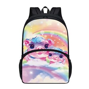 allcute kids personalized bookbag fancy cloud rainbow pig print backpack for school student adjustable straps girls boys padded casual backpack with front pocket teens daypack