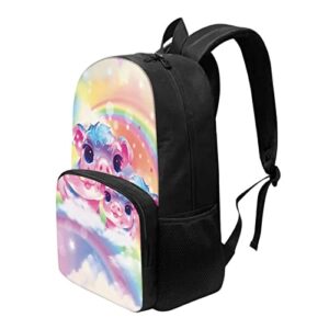 Allcute Kids Personalized Bookbag Fancy Cloud Rainbow Pig Print Backpack for School Student Adjustable Straps Girls Boys Padded Casual Backpack with Front Pocket Teens Daypack