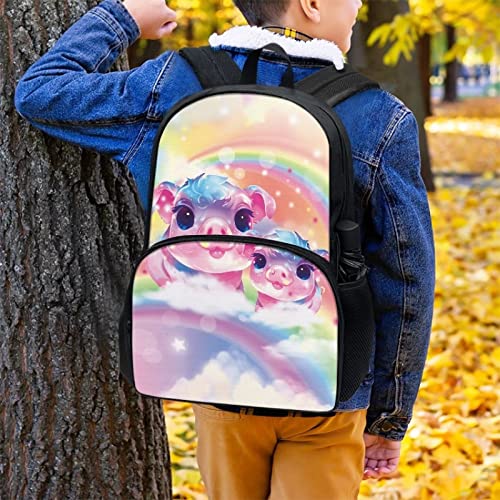 Allcute Kids Personalized Bookbag Fancy Cloud Rainbow Pig Print Backpack for School Student Adjustable Straps Girls Boys Padded Casual Backpack with Front Pocket Teens Daypack