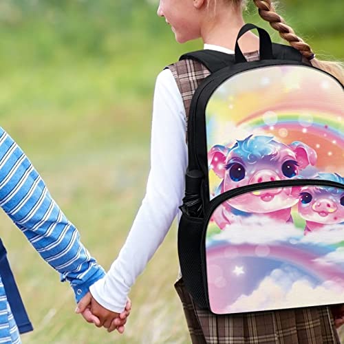 Allcute Kids Personalized Bookbag Fancy Cloud Rainbow Pig Print Backpack for School Student Adjustable Straps Girls Boys Padded Casual Backpack with Front Pocket Teens Daypack