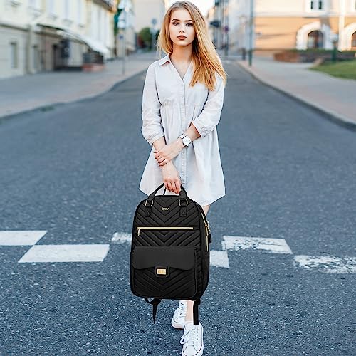 RJEU Bookbag for Women,Fashion Laptop Bag Tablet Backpack with USB Port for Work,School Backpack Aesthetic for Teen Girls College Student,Mochilas de Mujer,Black