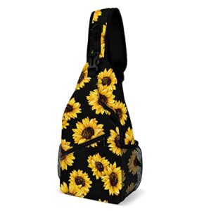 nawfive sunflower sling bag crossbody shoulder backpack autumn floral adjustable lightweight travel hiking casual daypack