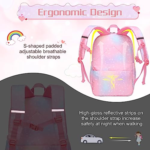 InduSKY Girls Backpack, Cute Rainbow School Backpack for Girls with Insulated Lunch Box Pencil Case Set, Kids Backpack Kindergarten Elementary Middle School Book Bag for Teen Girls Children Students