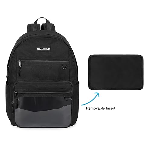STEAMEDBUN Aesthetic Backpack for Teen Girls, Kawaii Backpack for School, Cute Ita Backpack with Insert(black)