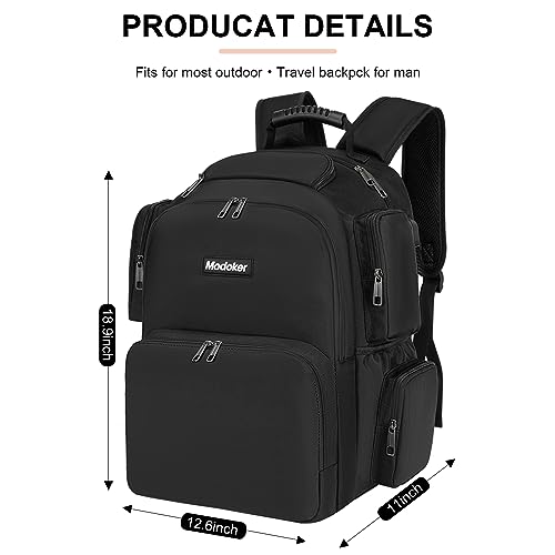 Modoker 18.9 Inch Travel Backpack for Men Computer Backpack with USB Charging Port Laptop Backpacks for Traveling on Airline Carry on Work Backpack Heavy Duty Backpack,Black