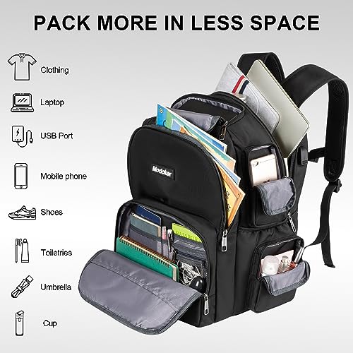 Modoker 18.9 Inch Travel Backpack for Men Computer Backpack with USB Charging Port Laptop Backpacks for Traveling on Airline Carry on Work Backpack Heavy Duty Backpack,Black